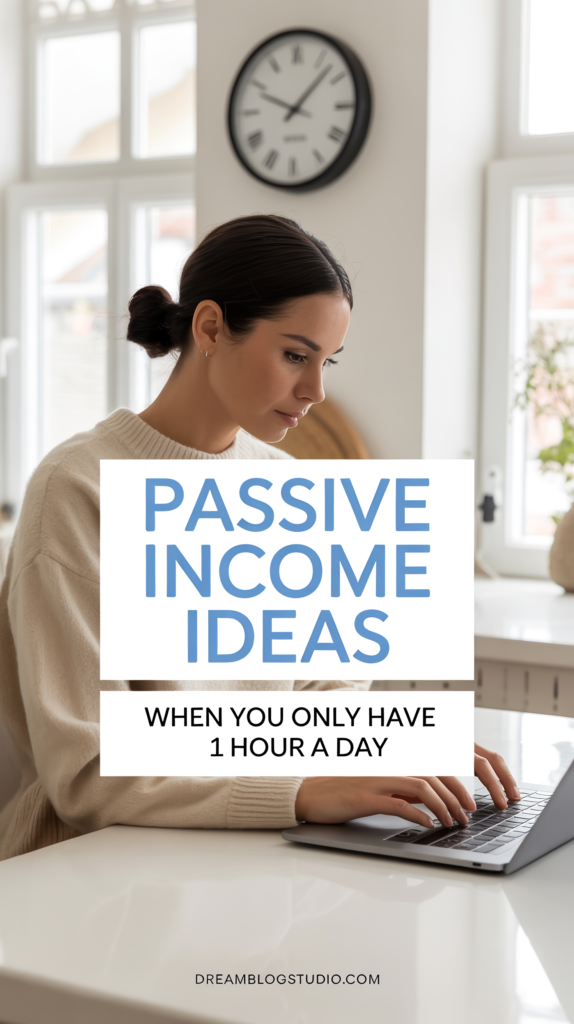 Passive income ideas for those with limited time, woman working on laptop at home.