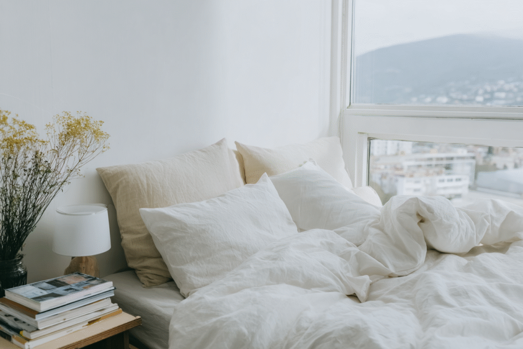 a bedroom in an apartment in the morning light