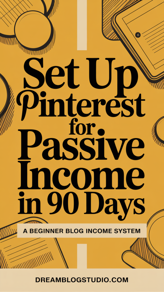 Set up Pinterest for passive income in 90 days. A beginner blog income system by dreamblogstudio.com.